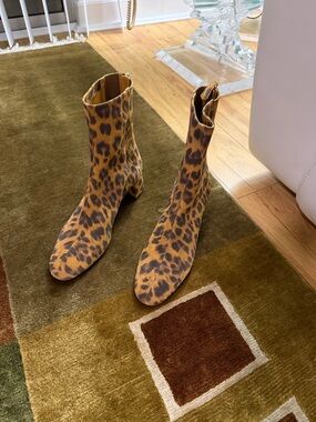 Aquazzura Leopard-Print Stretch Ankle Boots in Brown and Black